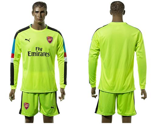 Arsenal Blank Shiny Green Goalkeeper Long Sleeves Soccer Club Jersey - Click Image to Close